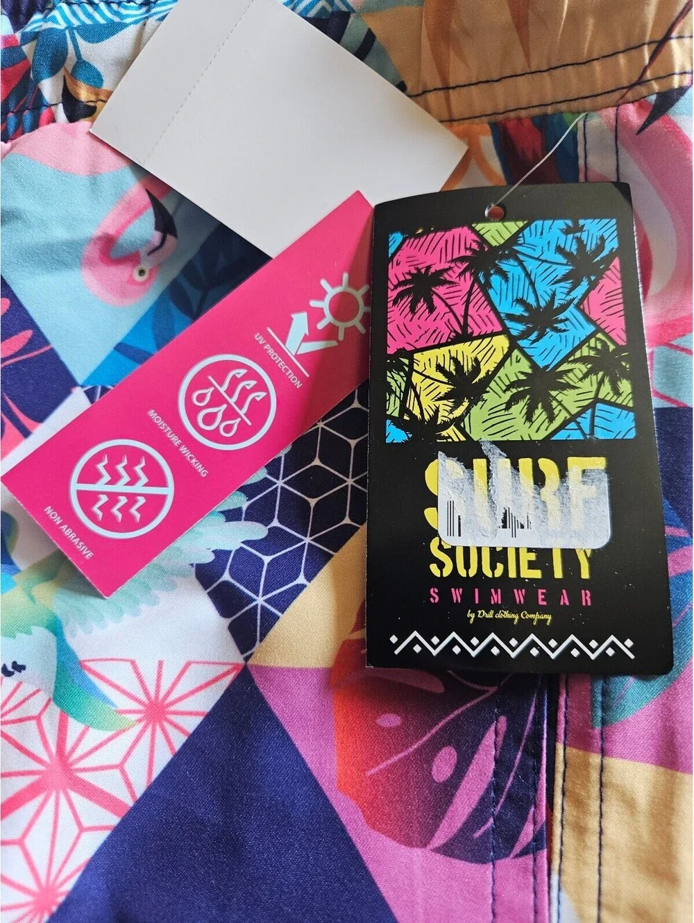 Surf Society Men's Medium Multi-Color Tropical Flamingo Parrot Swim Trunks NWT